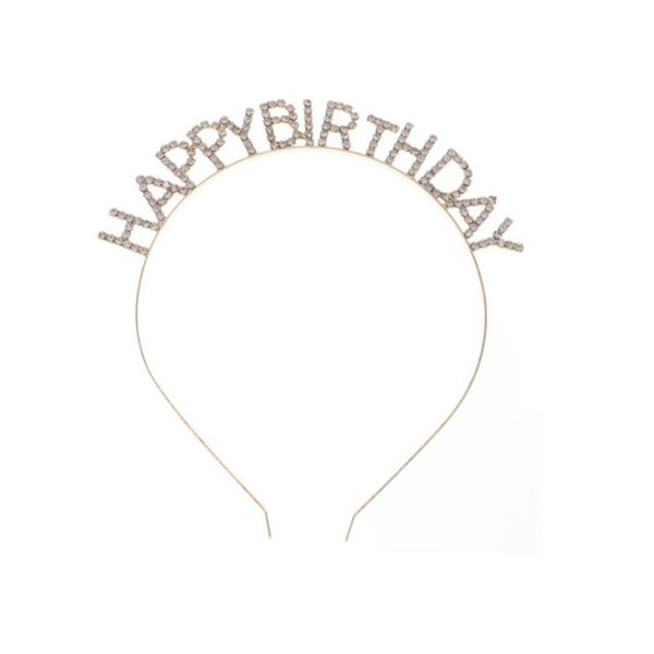 Olive Tree - Rhinestone Crystal Styled Happy Birthday Tiara - Gold