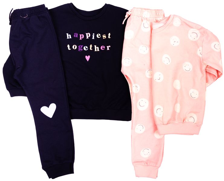 Happiest Together and Smiley Print Sweatshirt and Joggers Outfit - 4 Piece Set
