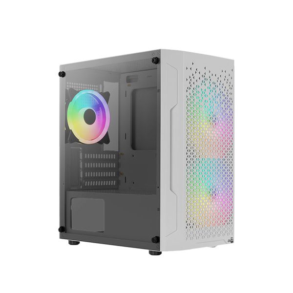 Aerocool Trinity Mini White Tower Gaming PC Case - 3×RGB Fans Computer Case