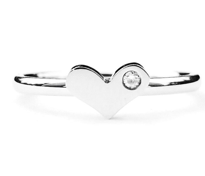 Dainty Stainless Steel Heart Ring With Zirconia - Size 17-21mm diameter
