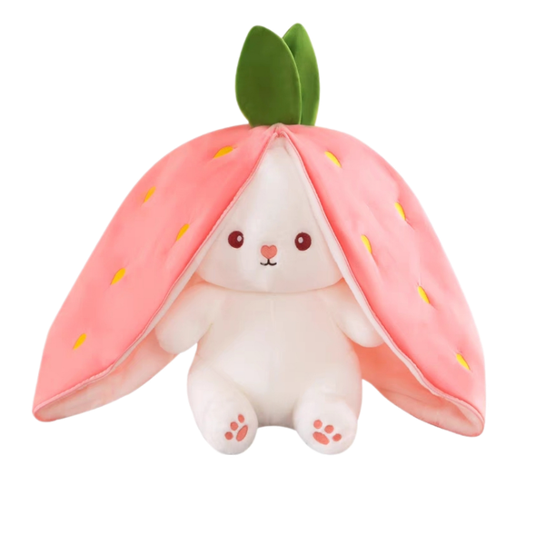 Reversible Plush Bunny Zipped Into A Strawberry Pillow