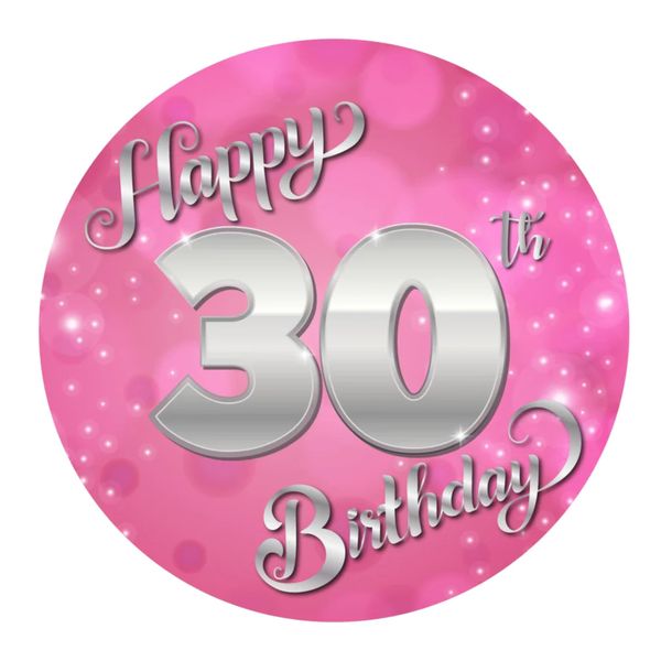 Happy 30th Birthday Pink Round Wooden Vinyl Signage 40CM