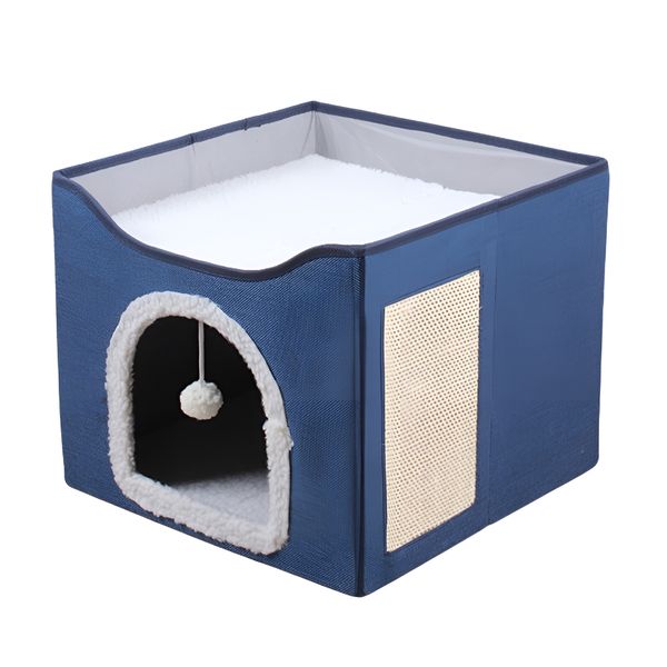 34cm Enclosed Indoor Cat House with Top Lounge Platform - Grey