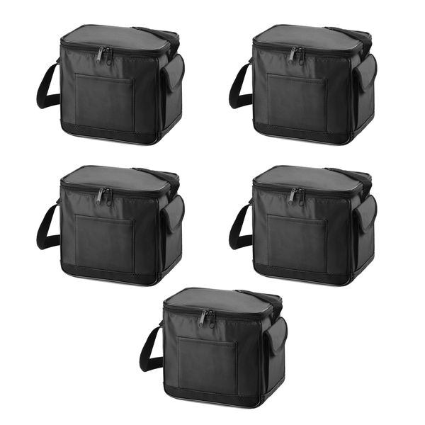 6 Pack Cooler Bag or Lunch Bag with Shoulder Strap - Black - 5 Pack
