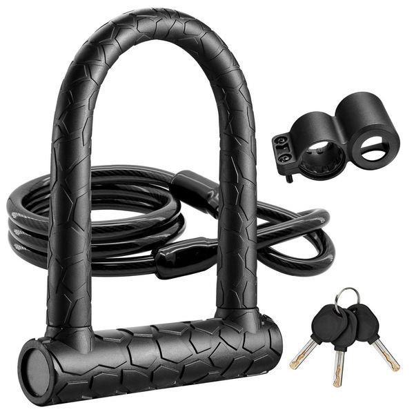 Arfast-Heavy Duty Bicycle U-Lock with Anti-Theft Cable &amp; Bike Mount Bracket