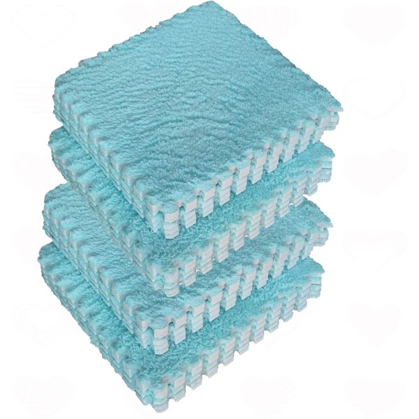 16 Pack Thick Fluffy Shaggy EVA Foam Mats Interlocking Floor Area Rug Tiles