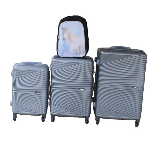 Silver ABS 3-Piece Trolley Luggage Set with Horse Print School Bag