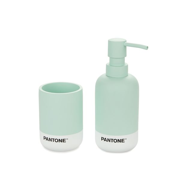 Soap Dispenser and Toothbrush Holder Bathroom Set - Pantone Green