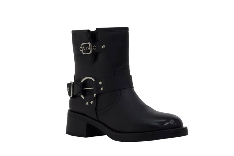 Brumby 4cm Flat Heel Double Belt Buckle Detailed Ankle Boot