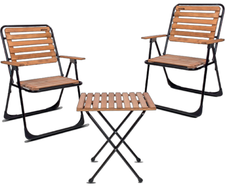 PERILLA - Camping/Picnic Folding Wooden Chairs &amp; Table Set (3 Pcs) - ROMEE