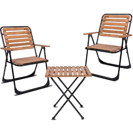 PERILLA Camping Picnic Folding Wooden Chairs Table Set 3 Pcs