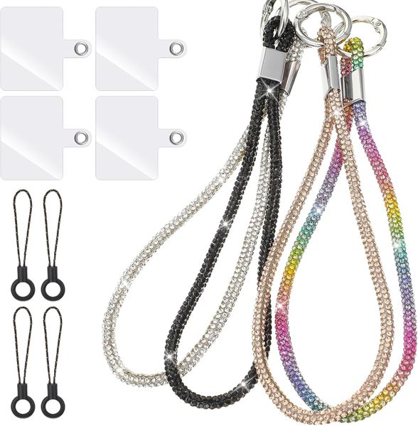 4Pcs Luxury Diamond Bling Phone Wrist Lanyards Set