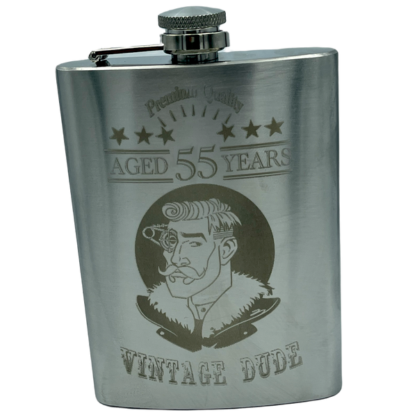 55th Birthday Hip Flask - Vintage Dude