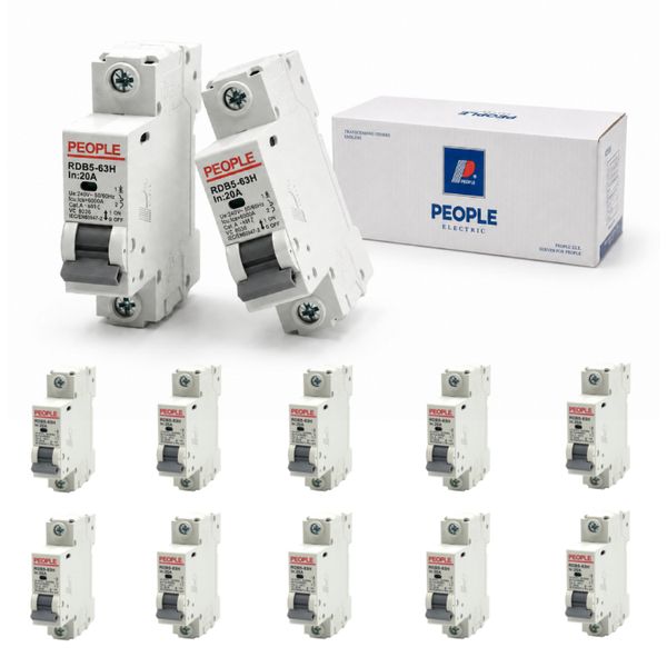 PEOPLE RDB5-63H C20-1P 20A Single Pole Circuit Breakers - 12 Pack