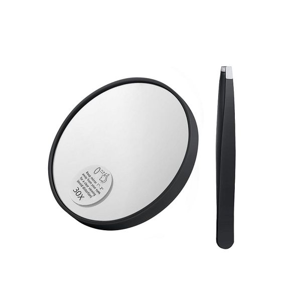 30X Magnifying Makeup Mirror with Suction Cup and Tweezers