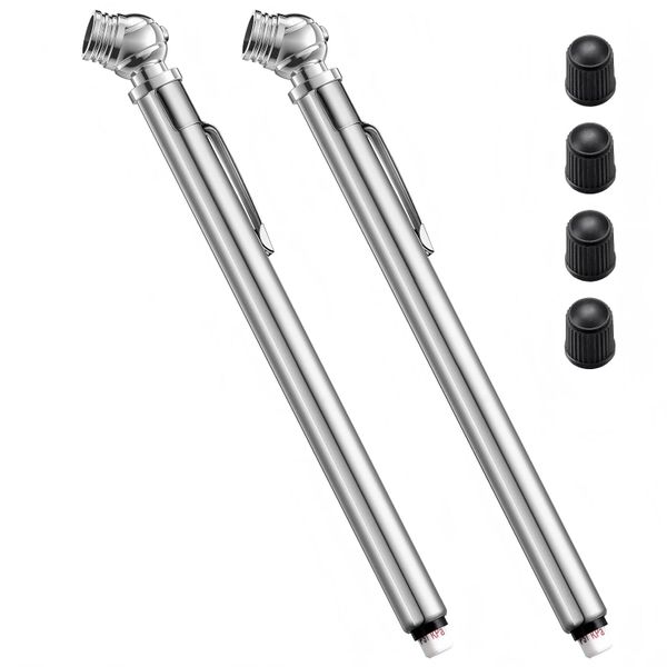 QYNIAL Pencil Tire Pressure Gauge 2 Pack 10-75PSI, Stainless Steel Body