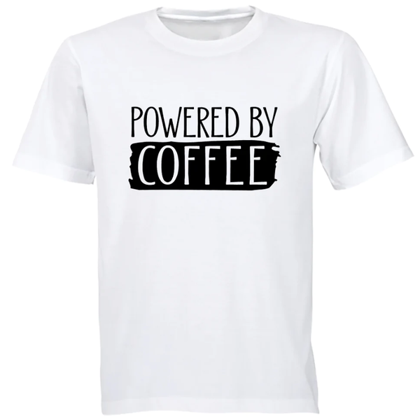 Powered By Coffee Birthday Christmas Coffee Lover Gift TShirt-White