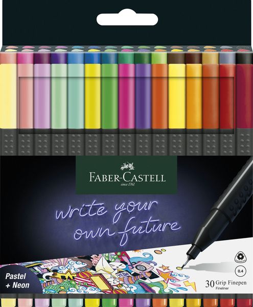 Faber-Castell, Grip Finepen, Nib ,4mm - Wallet of 30 (Pastel /Std Colours)