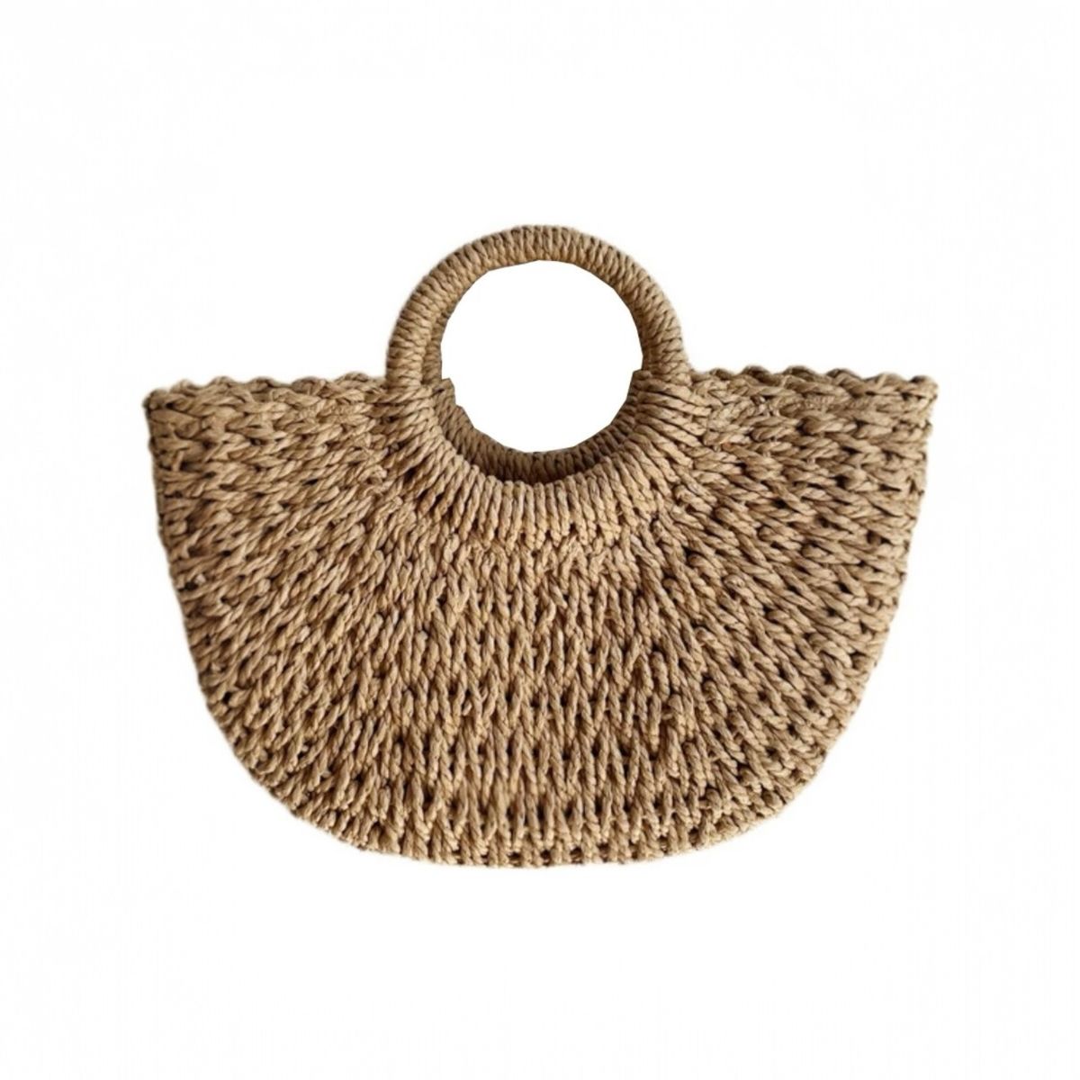 Handmade Straw Circle Handle Tote Bag