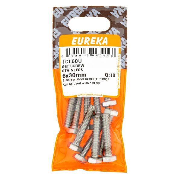 EUREKA Set Screw Stainless Steel 6 x 30mm Q:10 1CL60U