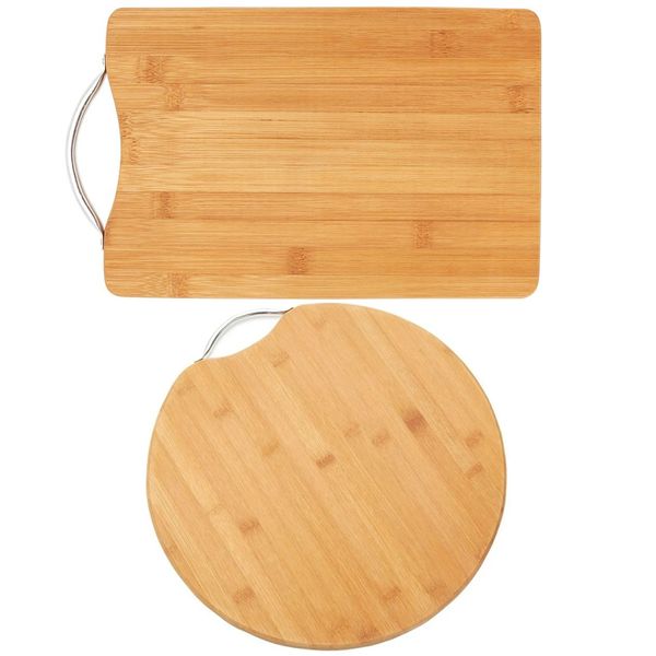 2PC Bamboo Cutting Board Set - Round(32cm) &amp; Rectangular(38cmx28cm)