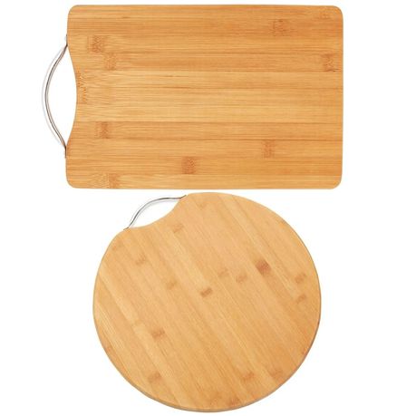 2PC Bamboo Cutting Board Set - Round(32cm) & Rectangular(38cmx28cm) Image