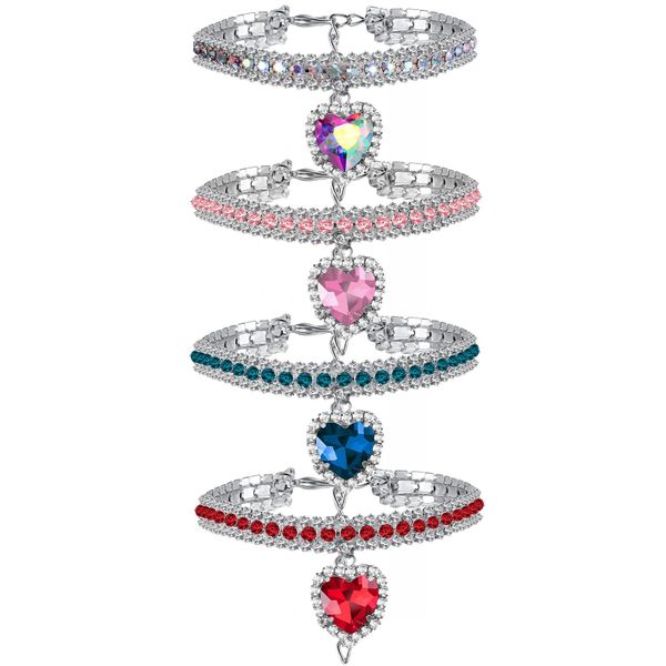 4-Piece Bling Rhinestone Cat Collar Adjustable Pet Party Dress Decoration