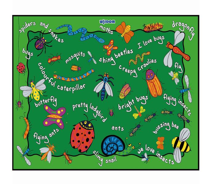 Kids Non-Slip Insects Educational Carpet 240x200cm -Classroom, Playroom Rug