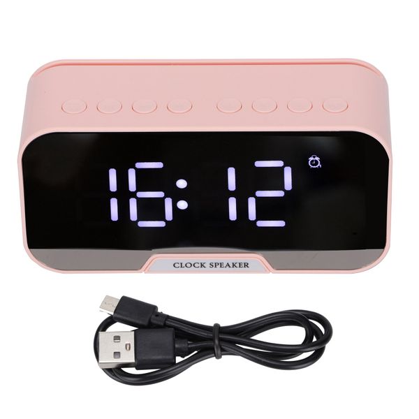 Bluetooth Clock Speaker Portable Dual Alarm Function for Bedroom OfficePink