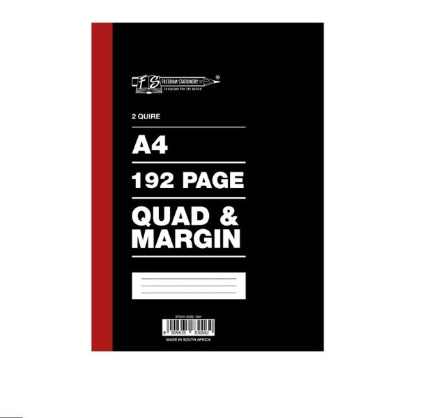 Freedom Stationery - 2 Quire A4 192 Page Quad &amp; Margin (Pack Of 5)