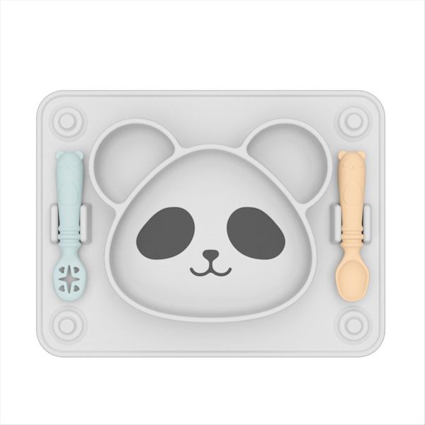 Baby Integrated Suction Cup Grid Supplementary Food Plate Fork -Spoons Feed