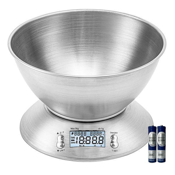 Kitchen Scale with Bowl 1g-5kg Digital Scale with Alarm Timer