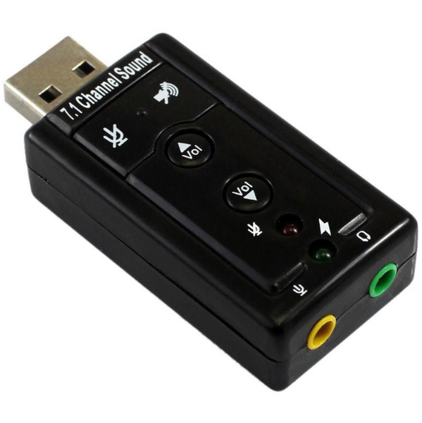 Black-7.1 USB Sound Card with Headphone &amp; Microphone Jack