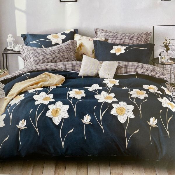 Soft Touch Embellished Six Pc's Duvet Cover Set Navy &amp; Grey -King