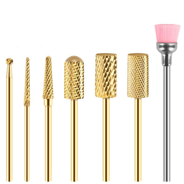 iMbali 7 Piece Nail Drill Bit Set Gold