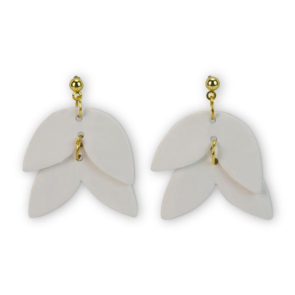 Ginger Handmade -Hanging Earrings -Lotus Design -Gold Accents -Polymer Clay