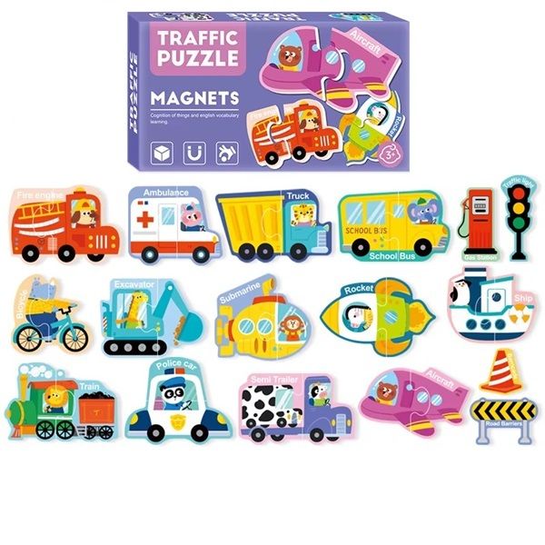 Magnetic Educational Toy Set - Vehicle and Traffic Puzzle Magnets