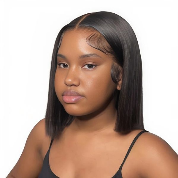 Straight Wig 10in Bob Wig Full Frontal Human Hair Wig -Black In