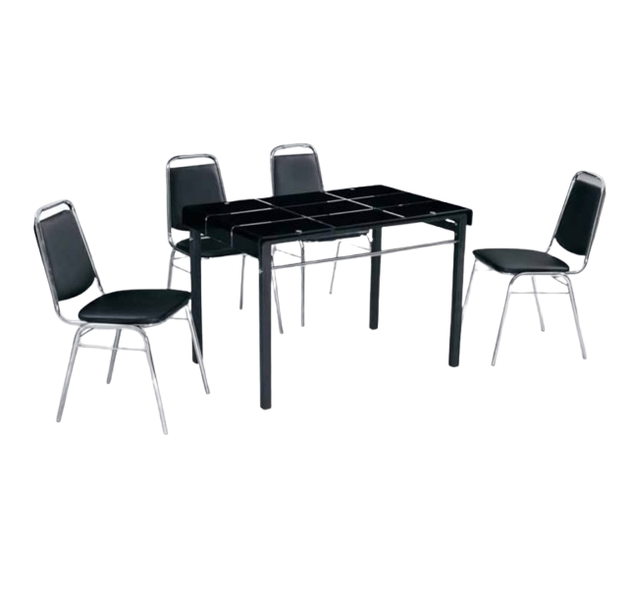 Elegant Black Dining Set-Glass Table and 4 Chairs