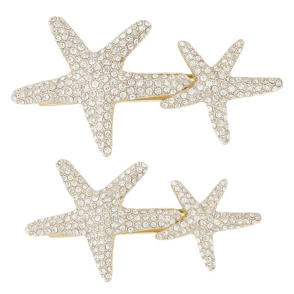2 Pack - Twin Starfish Seaside Hair Clip - Gold