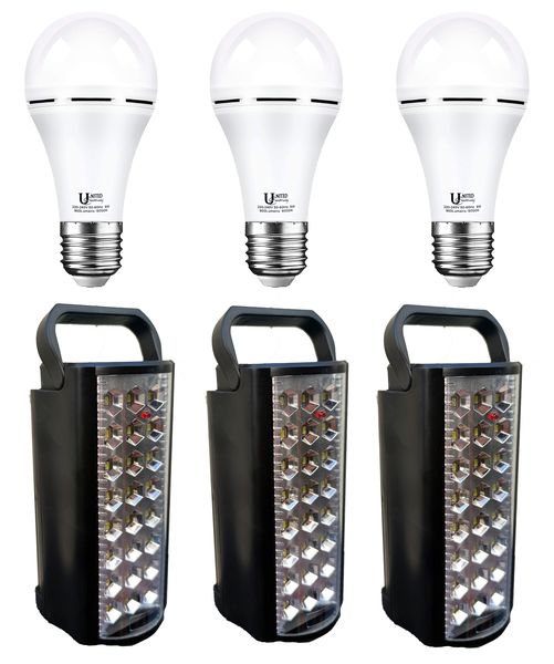 Rechargeable LED Lights-3 Bulbs(9W-E27) and 3 LED Emergency Lantern