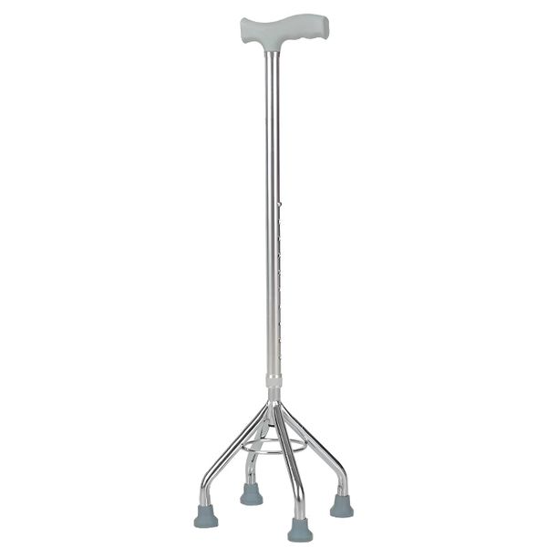 Adjustable Quad Walking Cane with 4 Legs for Elderly Users - Gray