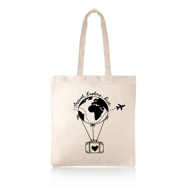 Travel World Map Design Cotton Shopper Tote Bag