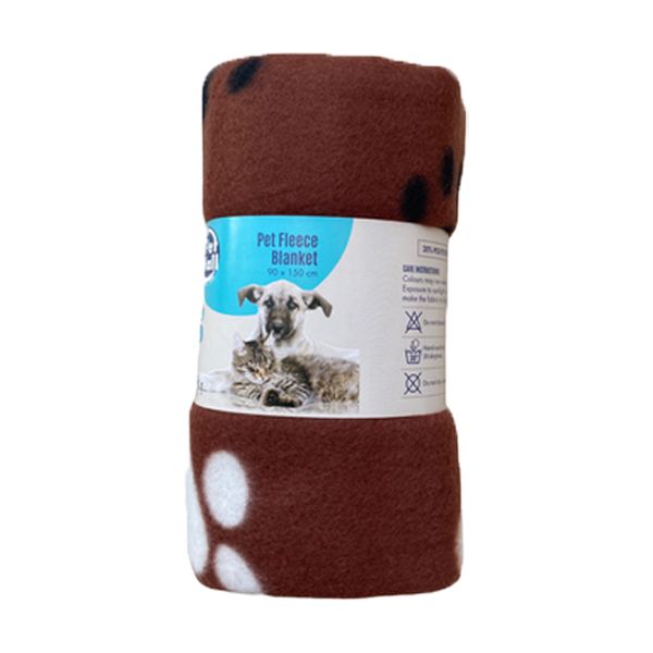 Pet Mall Pet Fleece Blanket Brown Paw Print (76 x 100cm) - 1 Pack