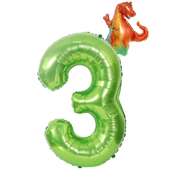 40 Inch Dinosaur Birthday Balloon Number 3 Large Size