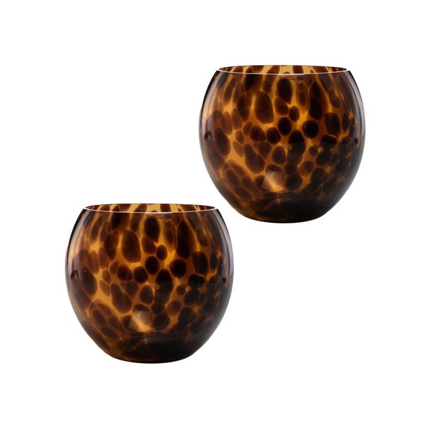 2 Piece Tortoise Shell Glass Candle Holders 15x13cm