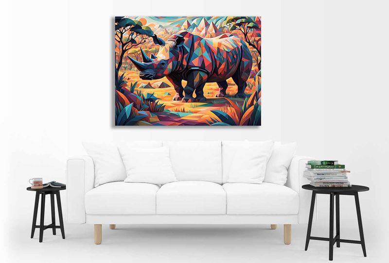 0307 Rhino in wild abstract Canvas Wall Art
