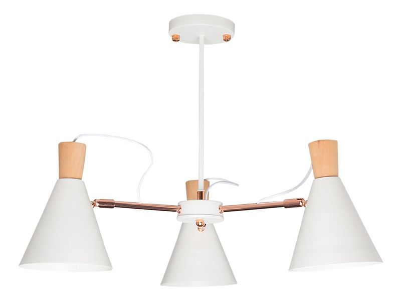 Metal, Red Copper, and Wood Chandelier with Adjustable Shade