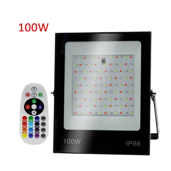 100W RGB LED Flood Light with Remote Control and Tempered Glass - IP66/ALU