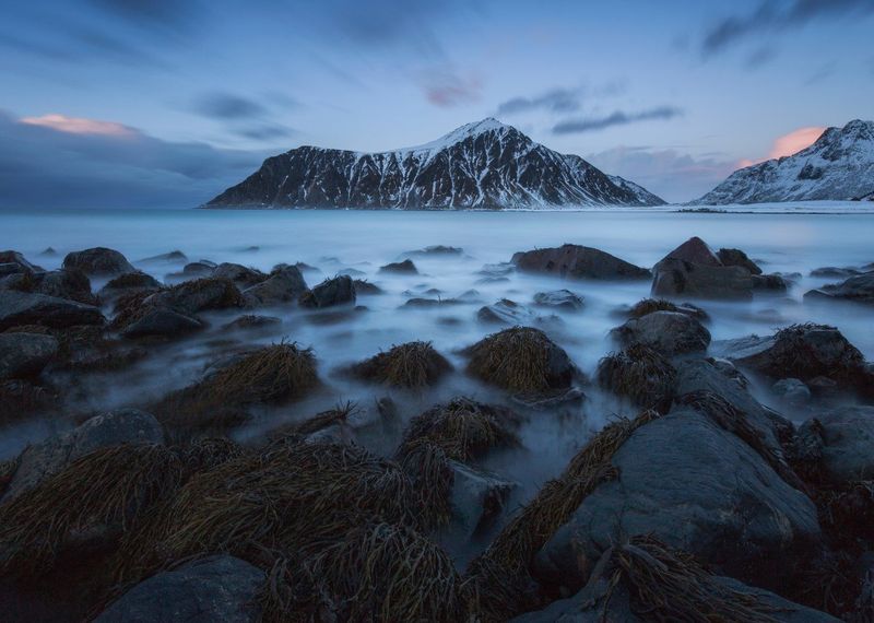 Premium Framed Canvas Print: Misty Stones